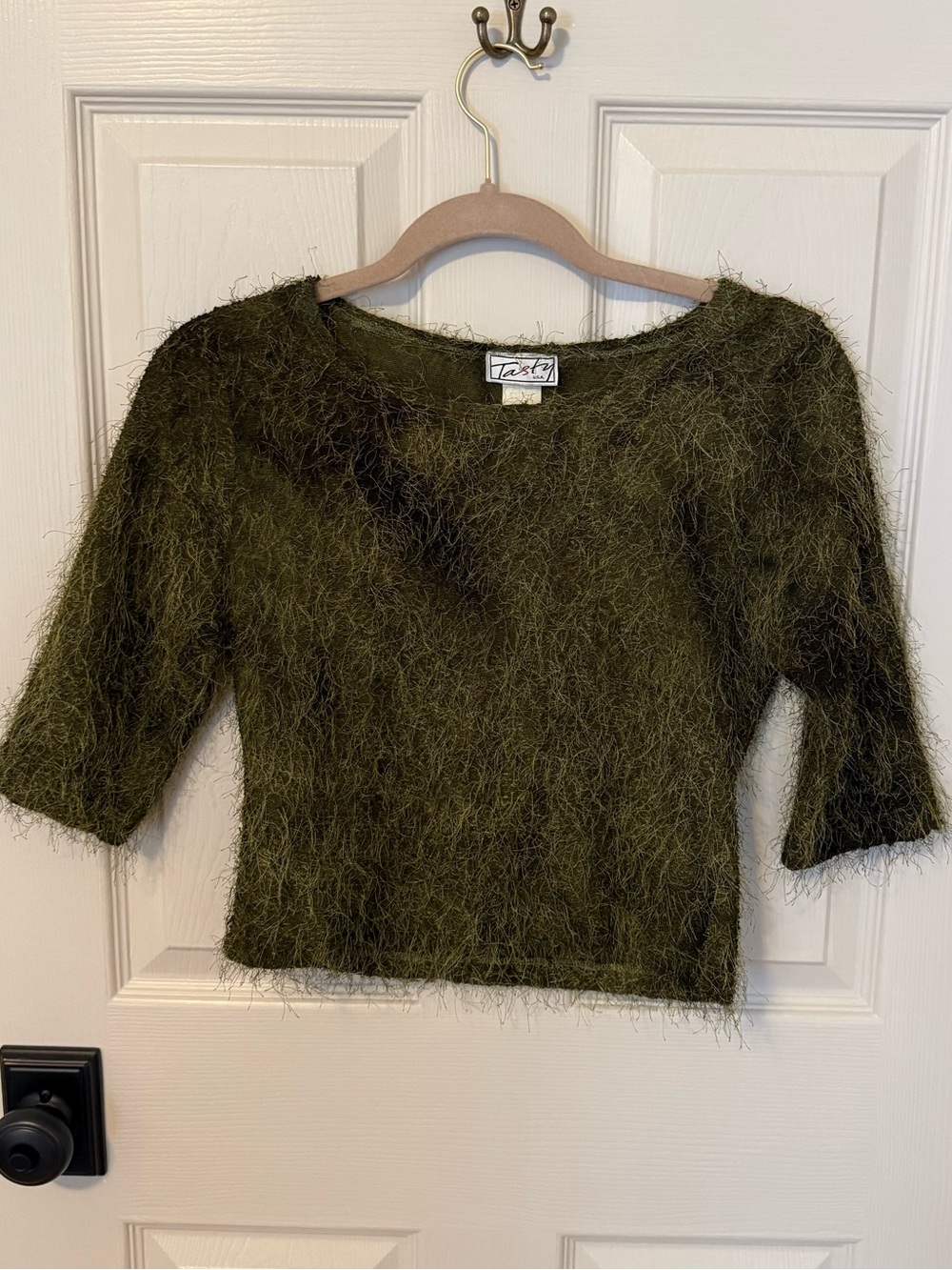 Fuzzy Olive Green Crop Sweater - Tasty